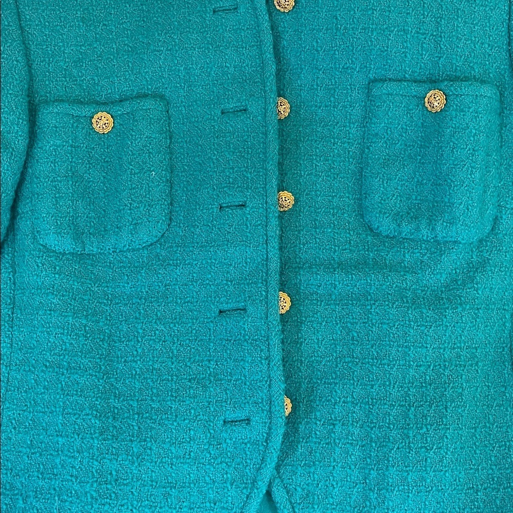 Vintage Eric Pang Teal Wool Bouclé Skirt Suit – Made in Hong Kong – Small - Picture 8 of 9